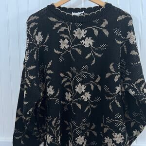 Private Eyes Vintage Oversized Floral Jacquard Knit Sweater Plus 1X Made In USA